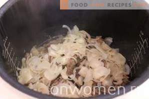 Fleisch mit Zwiebeln in einem langsamen Kocher