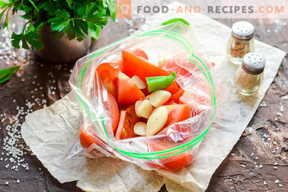 Viegli sālīti tomāti iepakojumā 2 stundu laikā: ideāli piemēroti piknikam