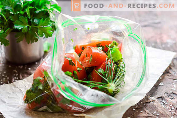 Viegli sālīti tomāti iepakojumā 2 stundu laikā: ideāli piemēroti piknikam